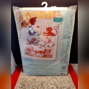 Baby Quilt Kit. Dimensions Brand. Stamped Cross Stitch. Baby Animals. 43'' x 34"